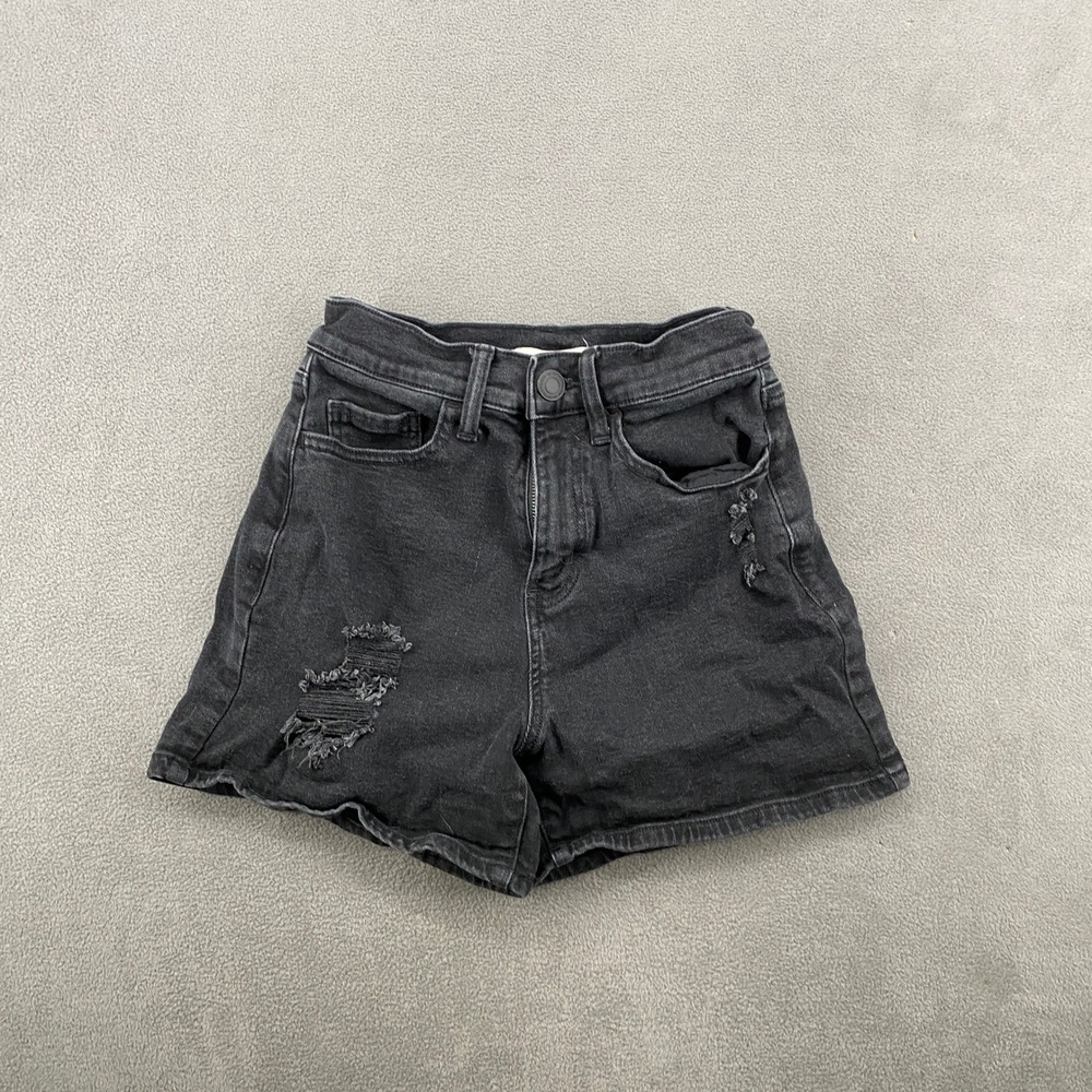 Aeropostale Womens High Rise Boyfriend Midi Distressed Black Denim Shorts 1/25W